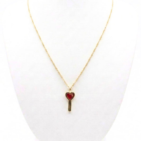 Collar gargantilla de plata baño de dorado cierre reasa cadena dorado corazón llave esmalte diseño joyería osnor moda moderno elegante boda fiesta diario niña adolescentes mujer comunión 