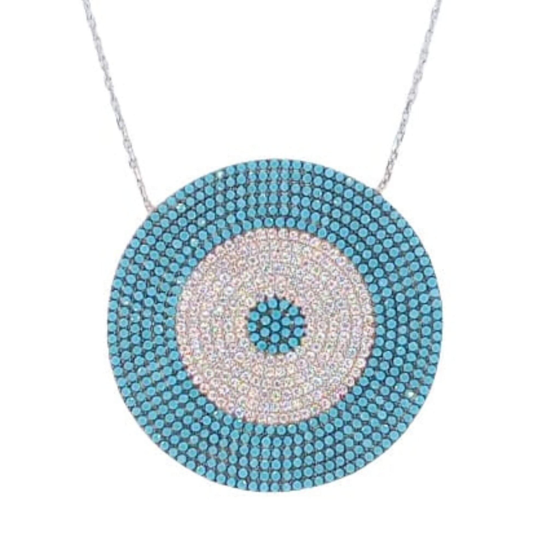 Collar Gargantilla Plata 925 Mandála Ojo Turquesa Natural y Circonitas .Joyeria Osnor