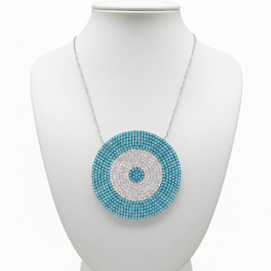 Collar Gargantilla Plata 925 Mandála Ojo Turquesa Natural y Circonitas .Joyeria Osnor