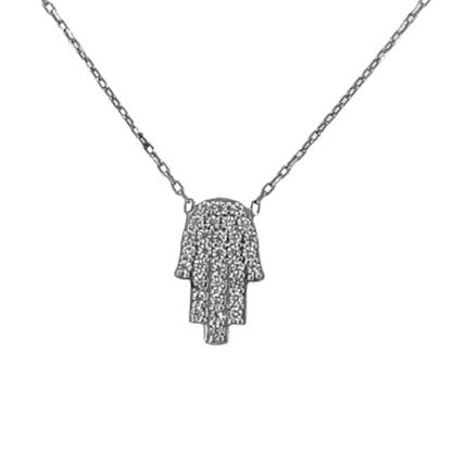 Collar Gargantilla Plata 925 Mano de Fátima con Circonitas Blancas. Joyeria Osnor