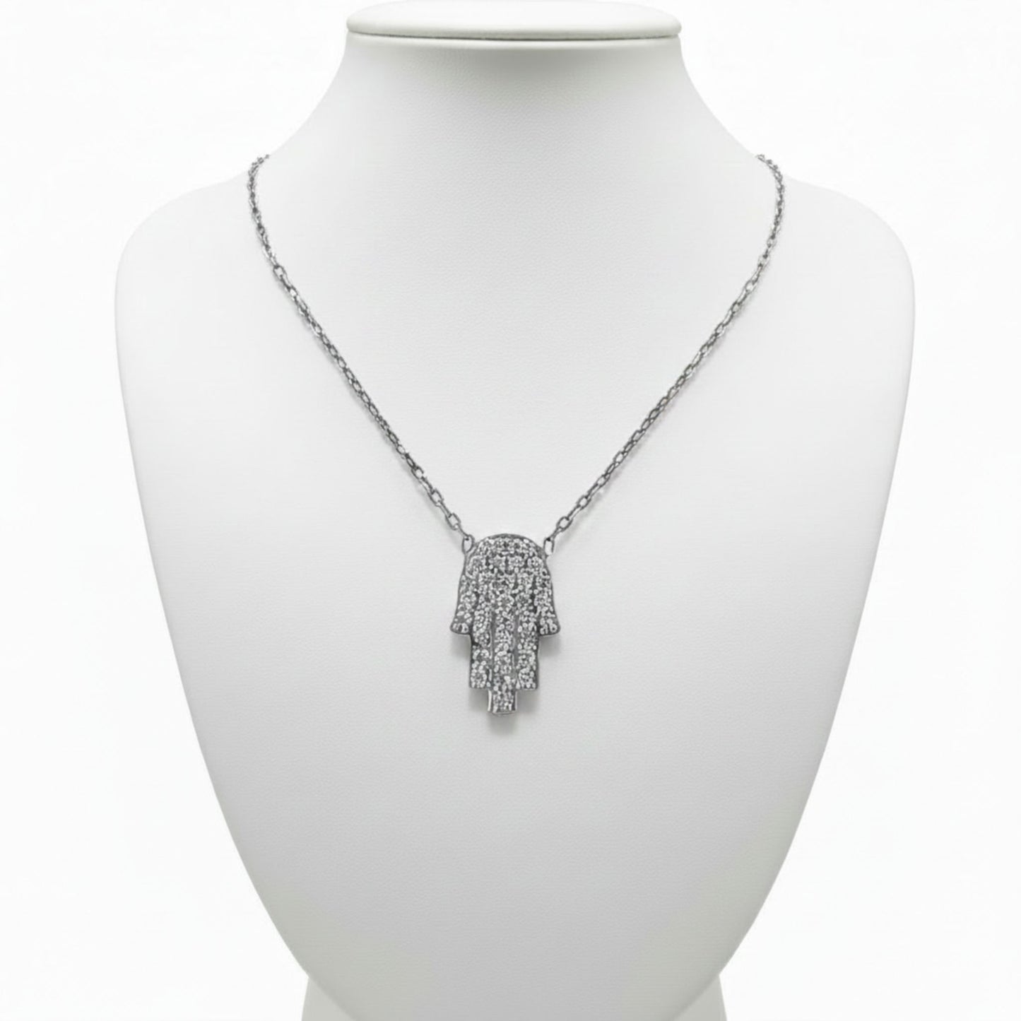 Collar Gargantilla Plata 925 Mano de Fátima con Circonitas Blancas. Joyeria Osnor