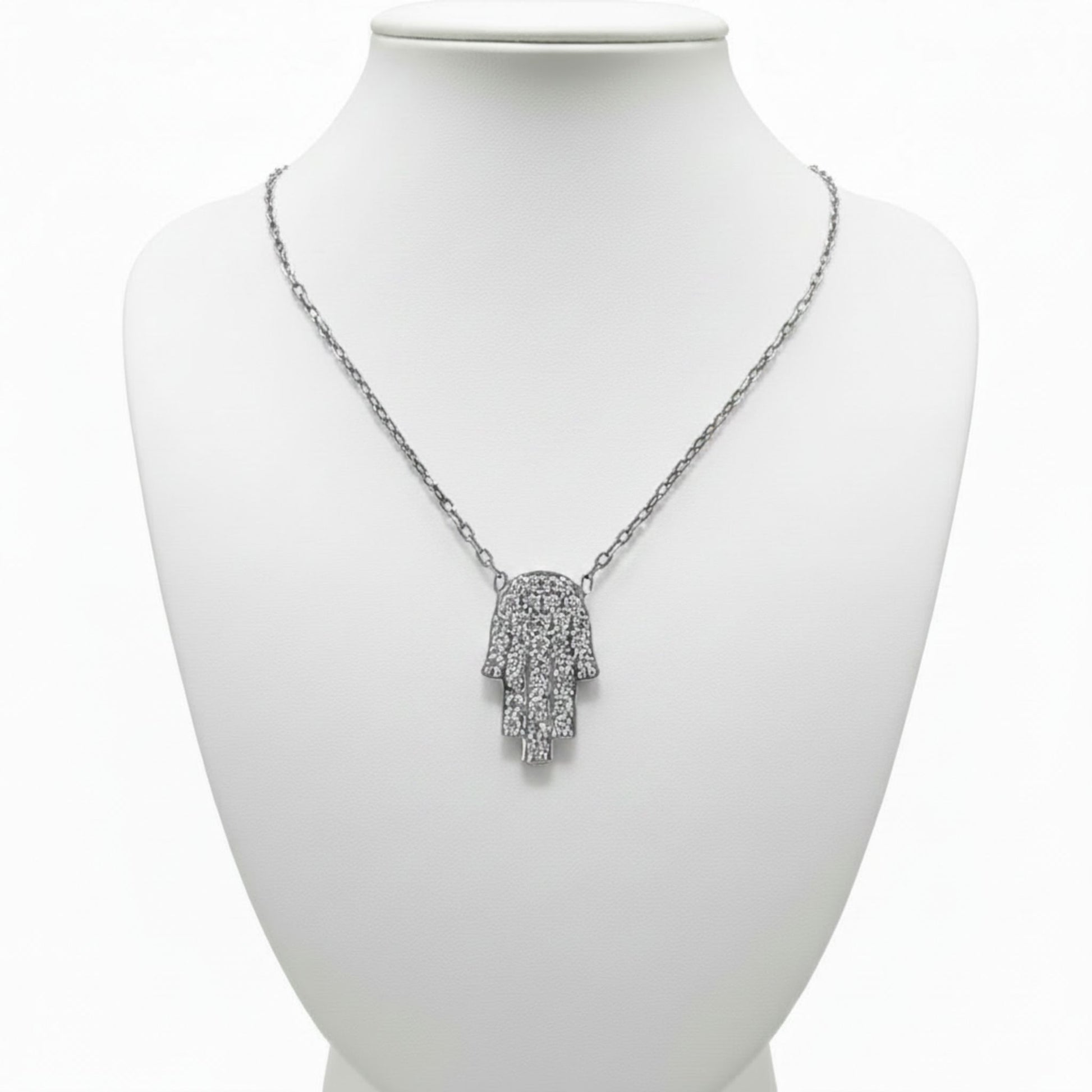 Collar Gargantilla Plata 925 Mano de Fátima con Circonitas Blancas. Joyeria Osnor