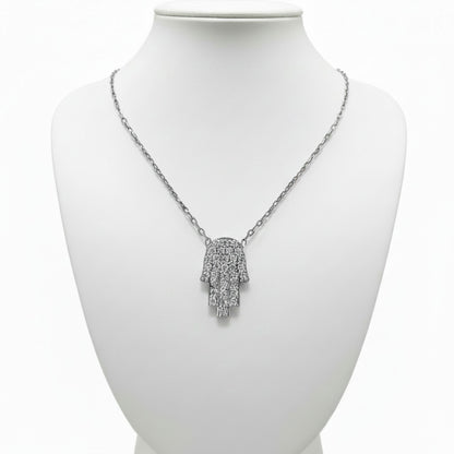 Collar Gargantilla Plata 925 Mano de Fátima con Circonitas Blancas. Joyeria Osnor