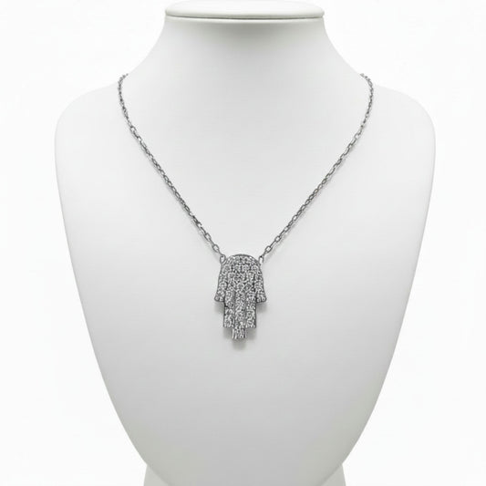 Collar Gargantilla Plata 925 Mano de Fátima con Circonitas Blancas. Joyeria Osnor