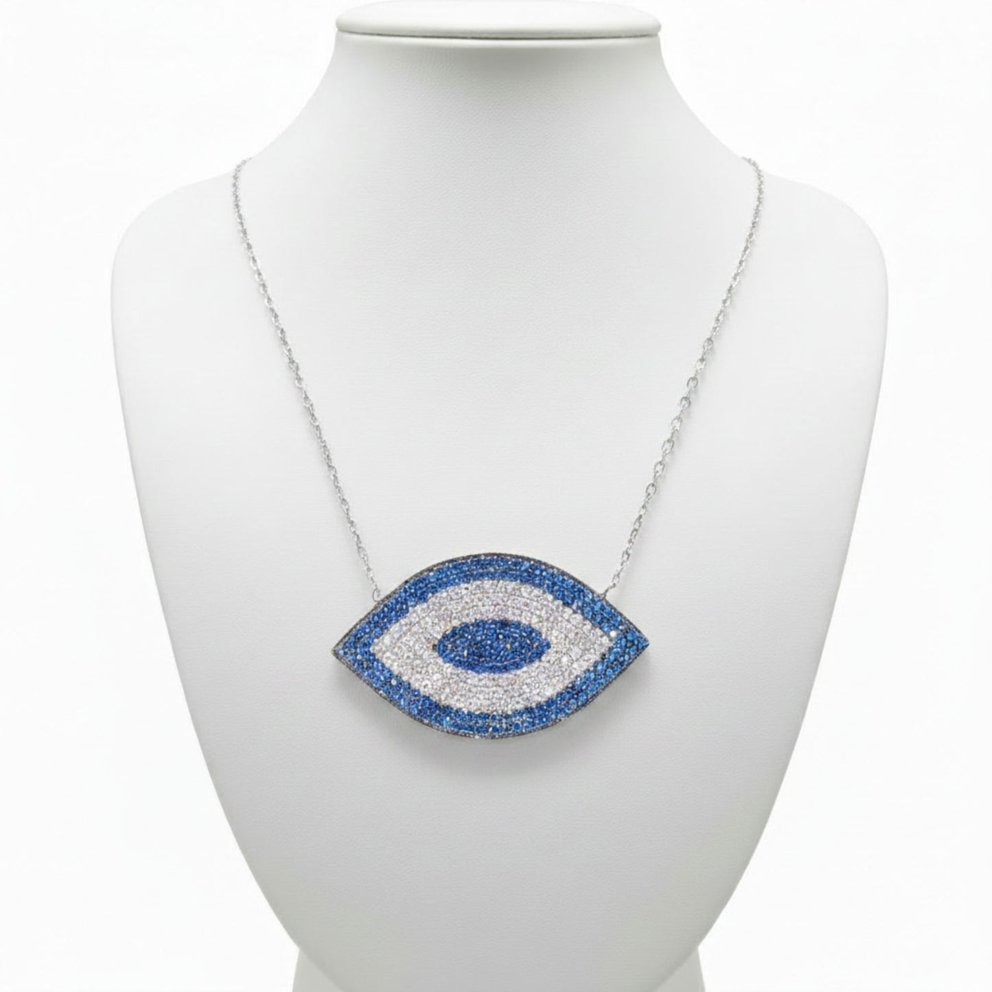 Collar Gargantilla Plata 925 Ojo Turco con Circonitas Azules y Blancas. Joyeria Osnor