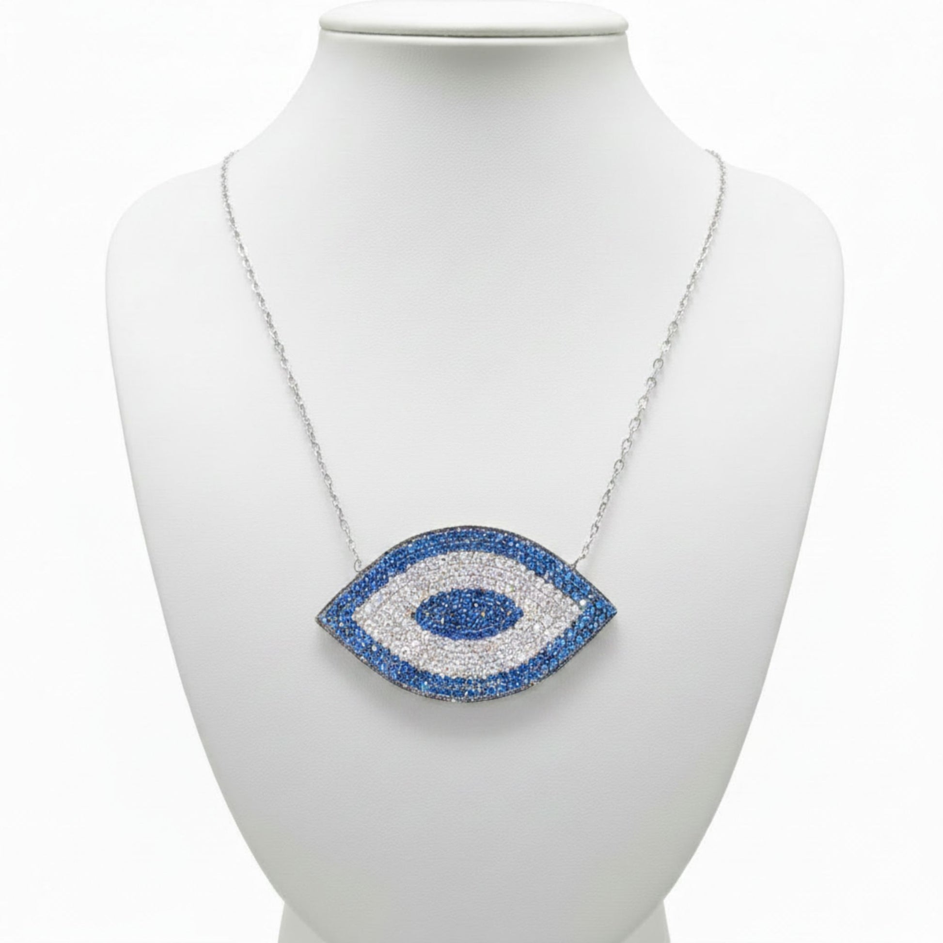 Collar Gargantilla Plata 925 Ojo Turco con Circonitas Azules y Blancas. Joyeria Osnor