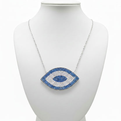 Collar Gargantilla Plata 925 Ojo Turco con Circonitas Azules y Blancas. Joyeria Osnor