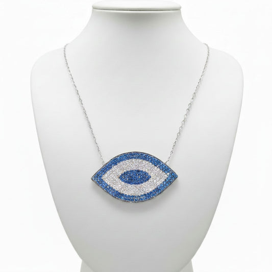 Collar Gargantilla Plata 925 Ojo Turco con Circonitas Azules y Blancas. Joyeria Osnor