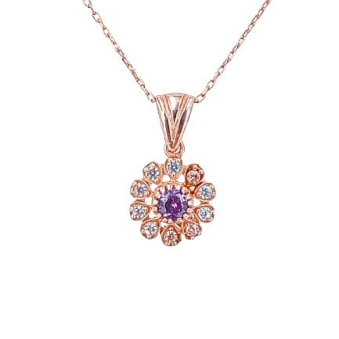 Collar Gargantilla Plata 925 Flor con Amatista y Circonitas · Baño Oro Rosa Joyeria Osnor