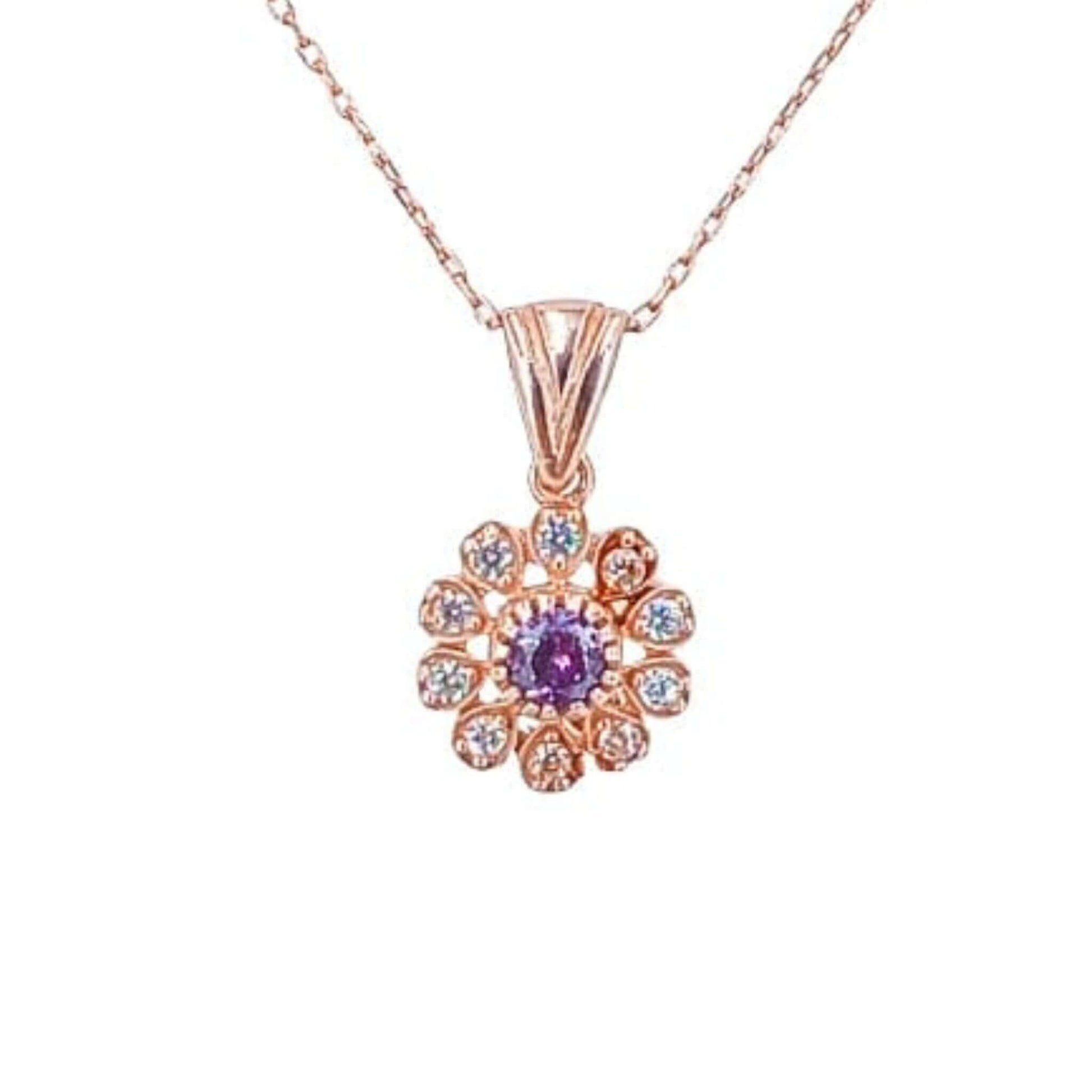 Collar Gargantilla Plata 925 Flor con Amatista y Circonitas · Baño Oro Rosa Joyeria Osnor