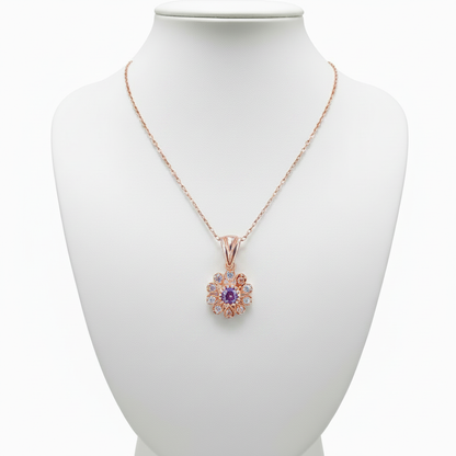 Collar Gargantilla Plata 925 Flor con Amatista y Circonitas · Baño Oro Rosa Joyeria Osnor