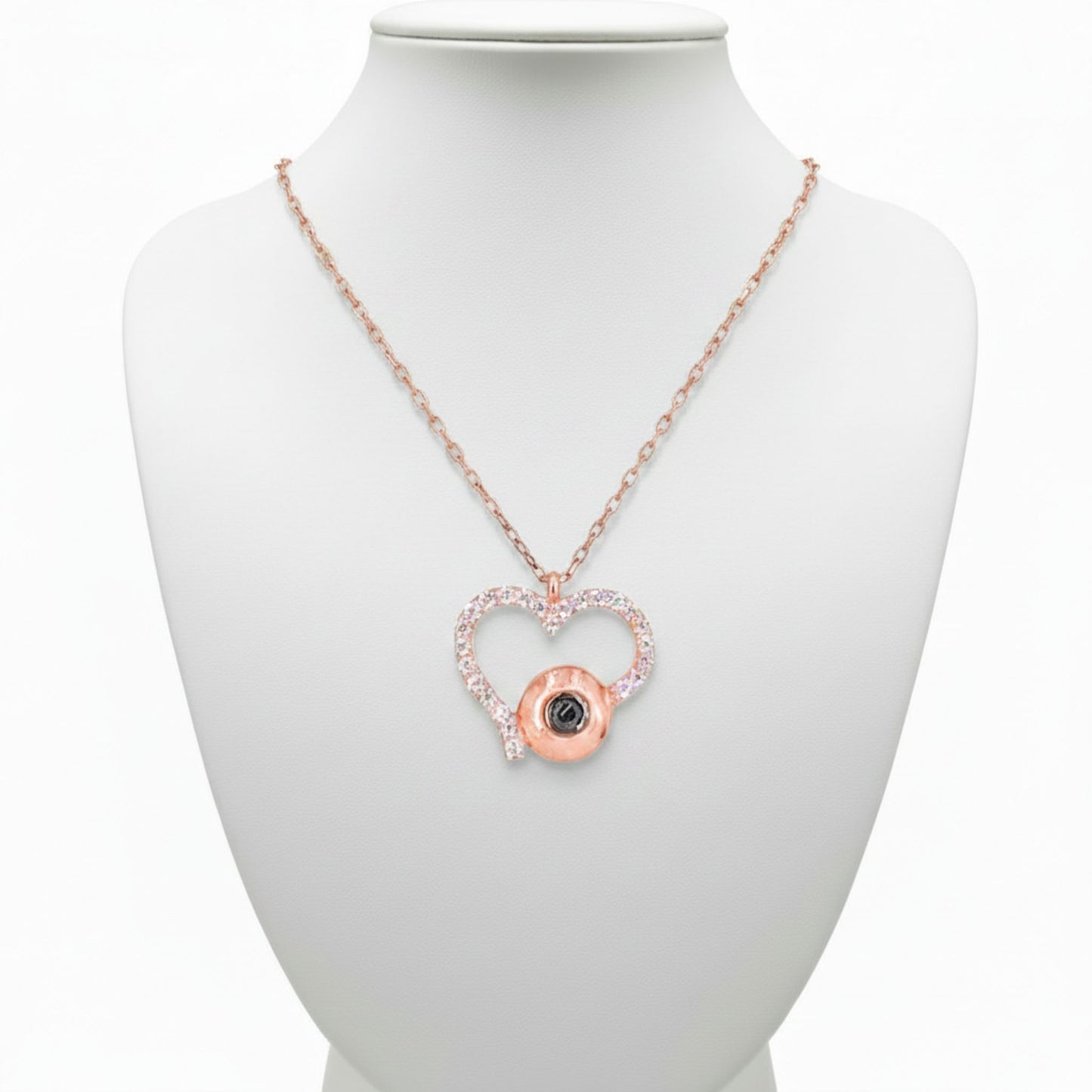 Collar Gargantilla Corazón con Esfera · Plata 925 Baño Oro Rosa y Circonitas. Joyeria Osnor