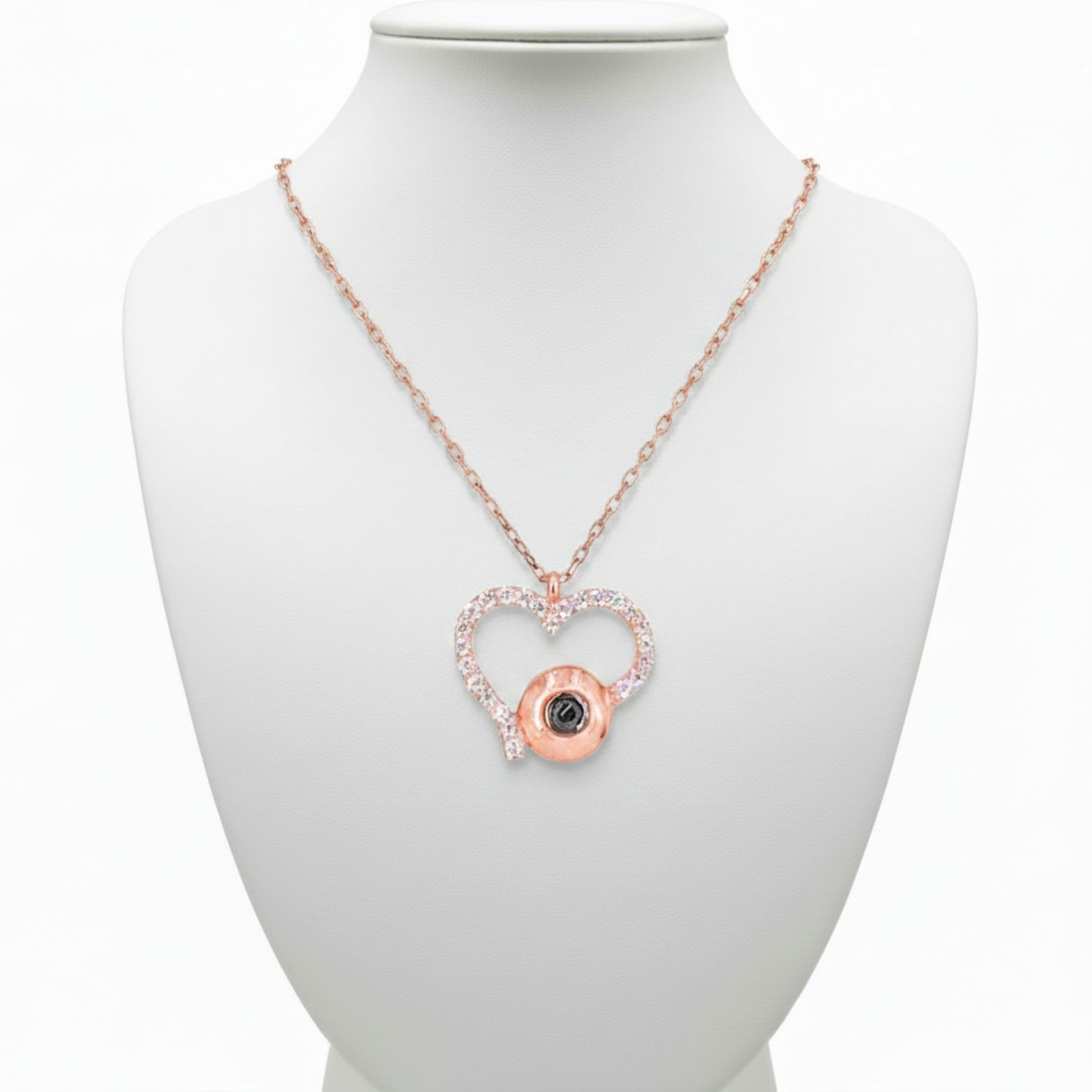 Collar Gargantilla Corazón con Esfera · Plata 925 Baño Oro Rosa y Circonitas. Joyeria Osnor