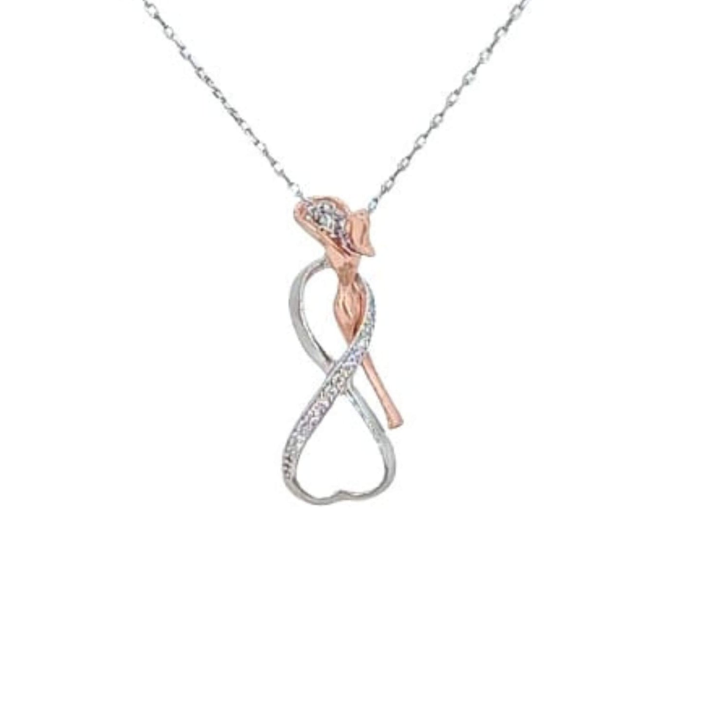 Collar Gargantilla Plata 925 Infinito Bicolor Rodio y Rosa con Circonitas.Joyeria Osnor