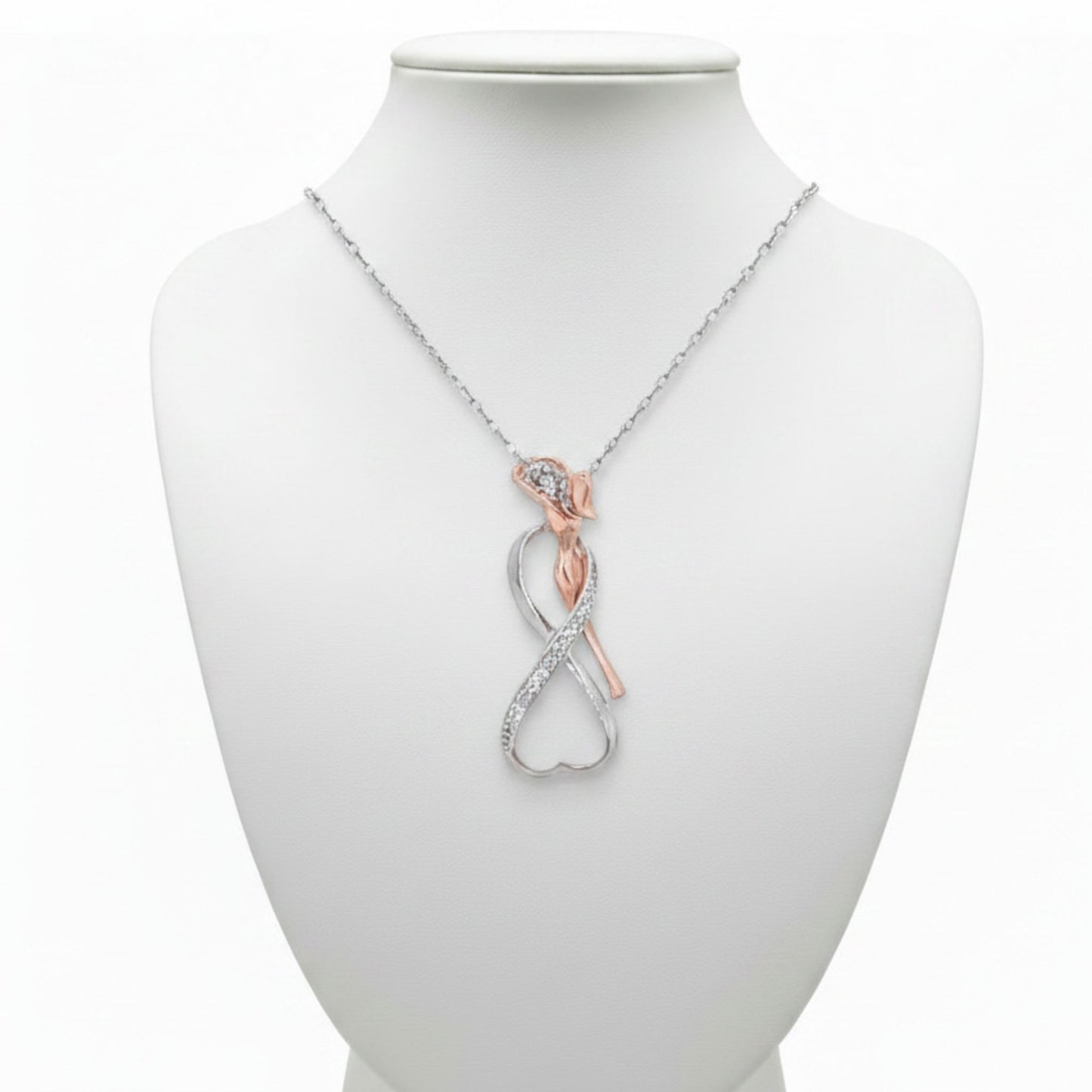 Collar Gargantilla Plata 925 Infinito Bicolor Rodio y Rosa con Circonitas.Joyeria Osnor