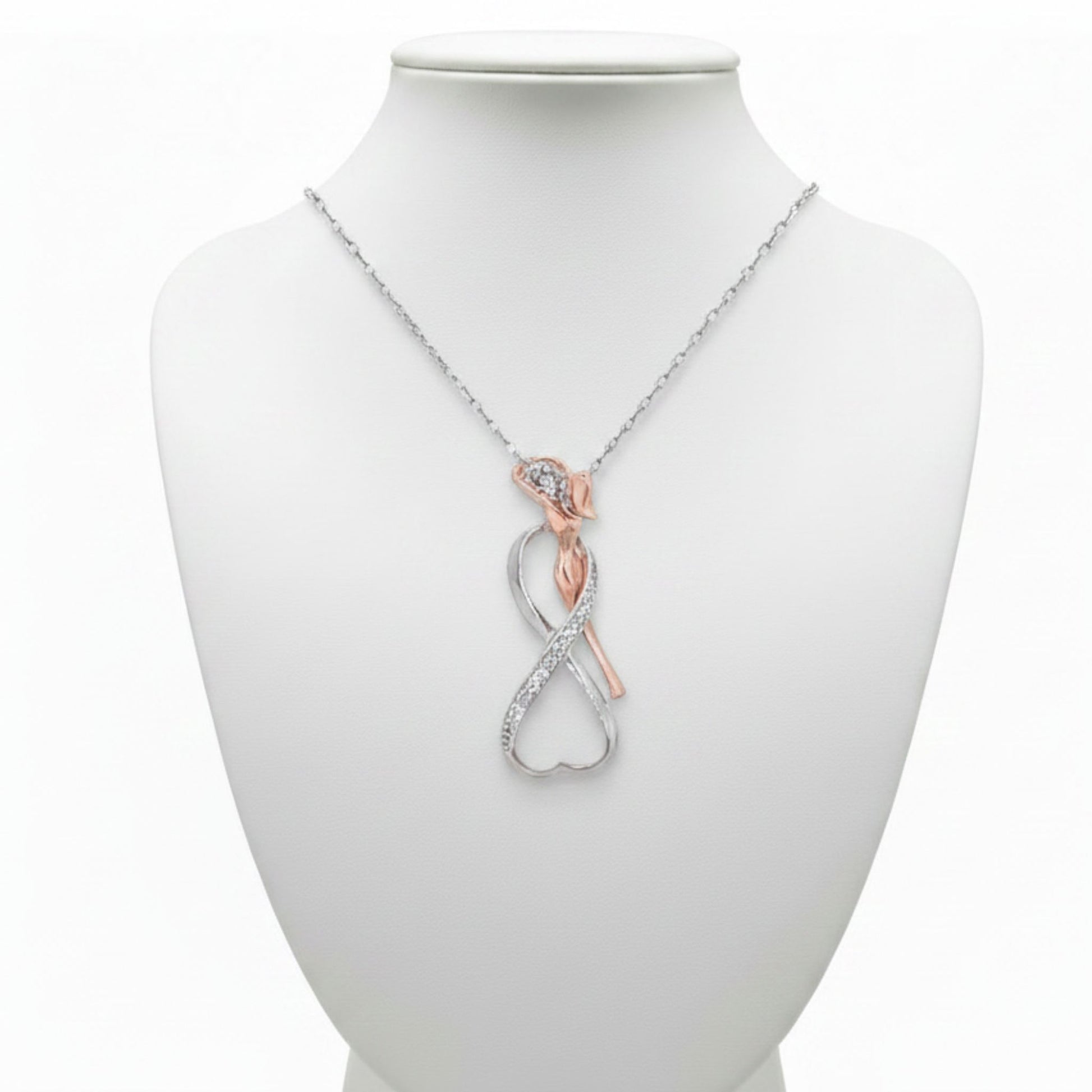 Collar Gargantilla Plata 925 Infinito Bicolor Rodio y Rosa con Circonitas.Joyeria Osnor