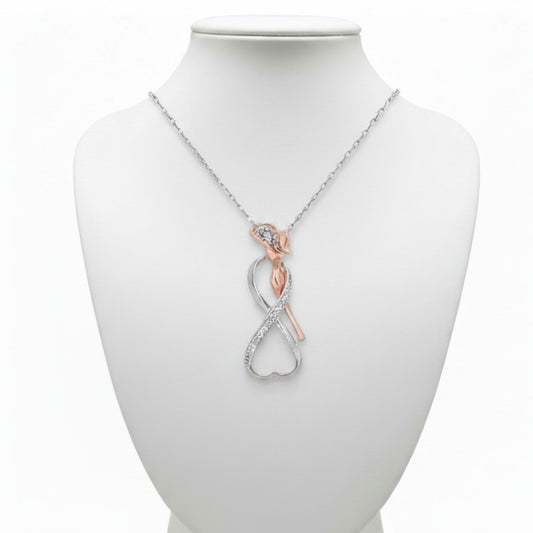 Collar Gargantilla Plata 925 Infinito Bicolor Rodio y Rosa con Circonitas.Joyeria Osnor