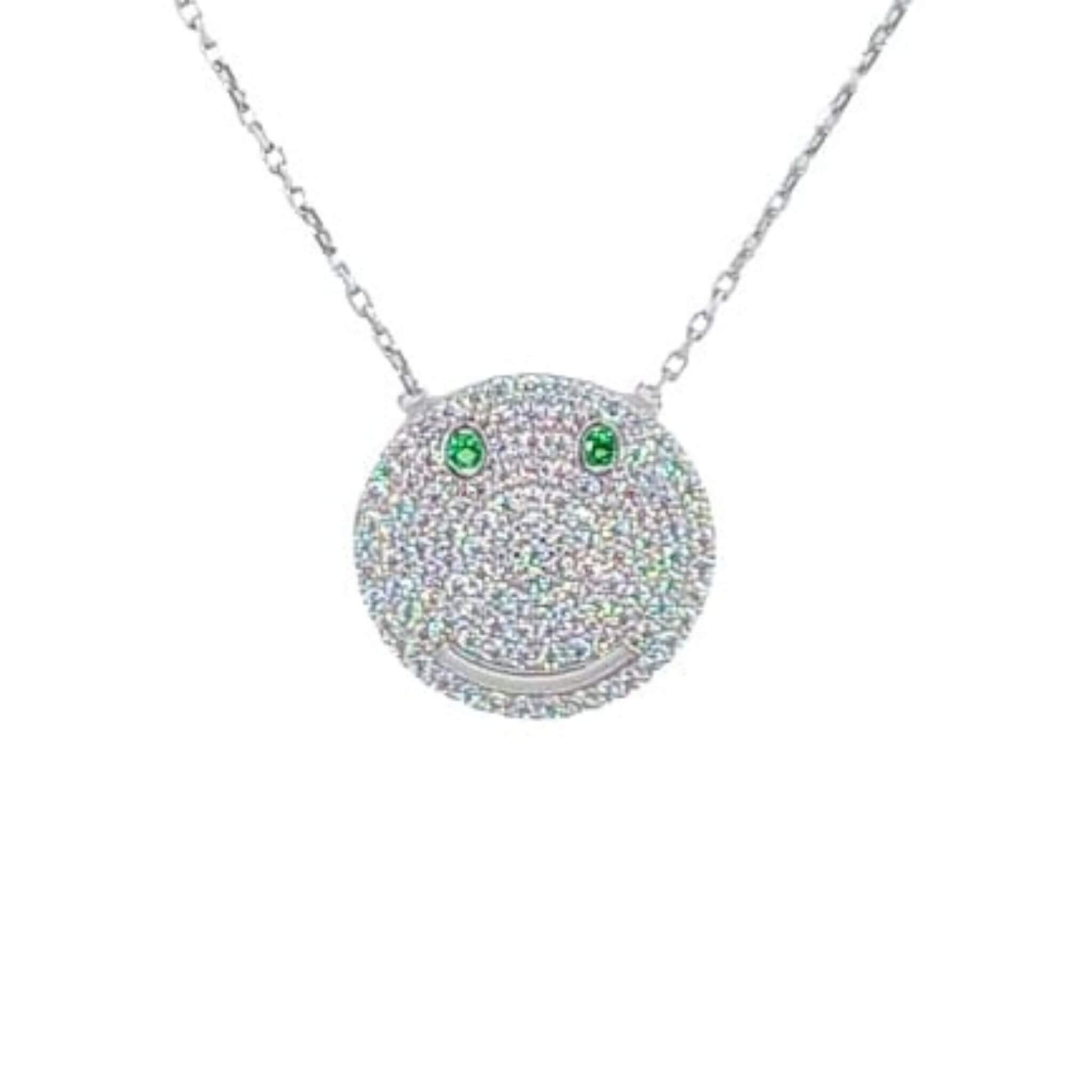 Collar Gargantilla Smiley · Plata 925 Acabado Rodio con Circonitas Blancas y Ojos Verdes. Joyeria Osnor