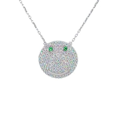 Collar Gargantilla Smiley · Plata 925 Acabado Rodio con Circonitas Blancas y Ojos Verdes. Joyeria Osnor