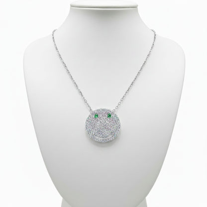 Collar Gargantilla Smiley · Plata 925 Acabado Rodio con Circonitas Blancas y Ojos Verdes. Joyeria Osnor