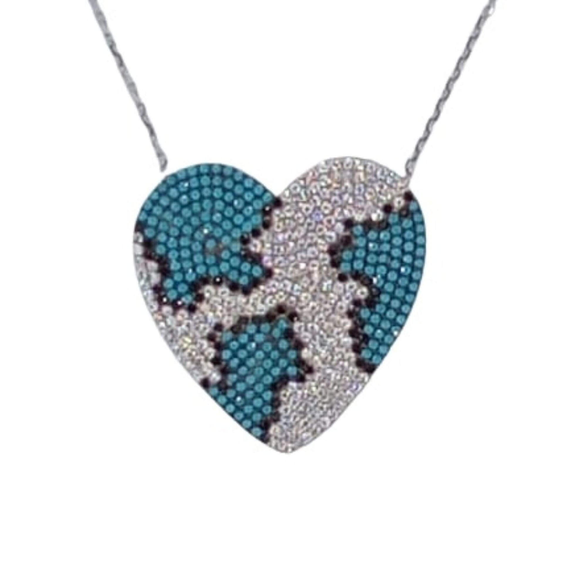 Collar Gargantilla Plata 925 Corazón Diseño Mosaico Turquesa y Circonitas. Joyeria Osnor