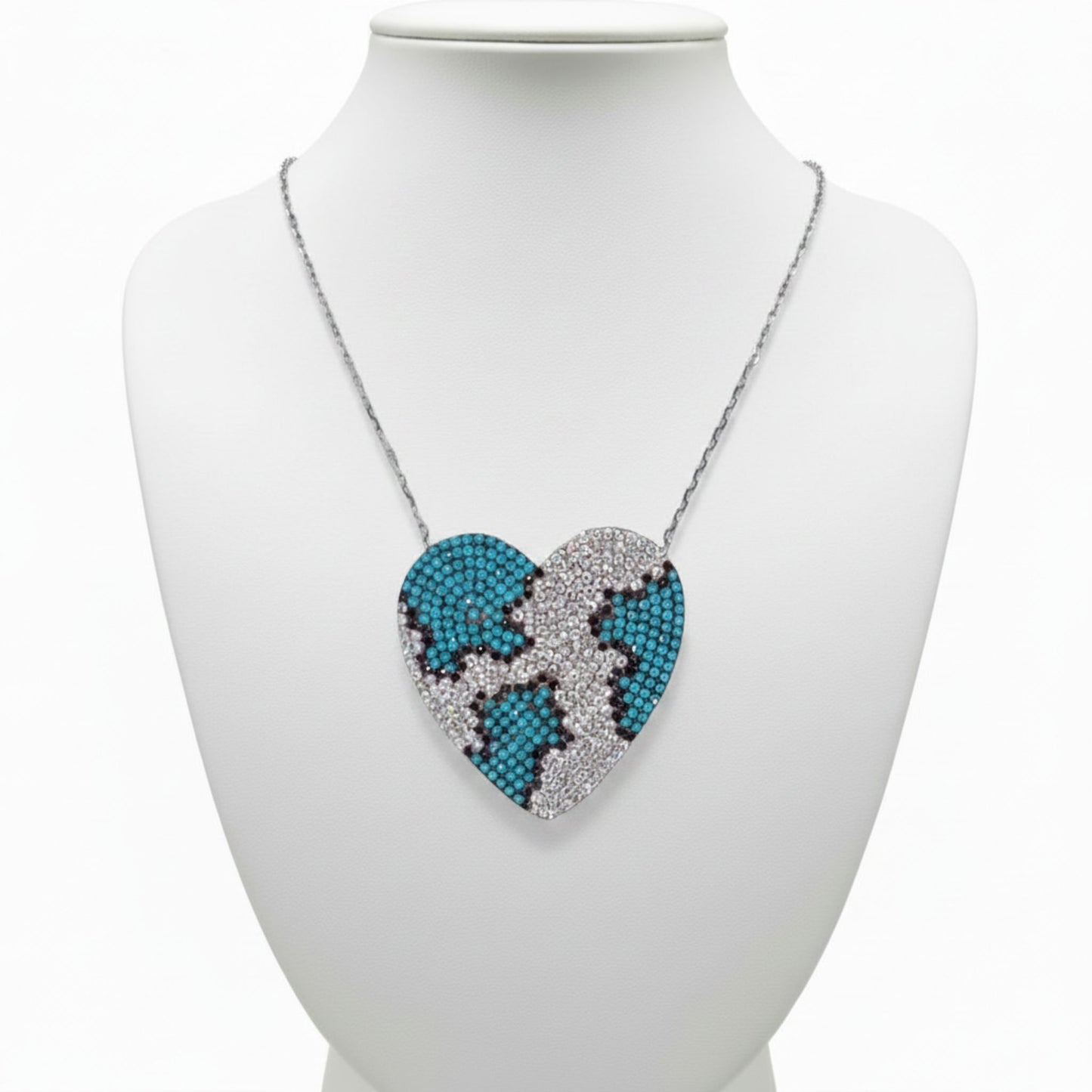 Collar Gargantilla Plata 925 Corazón Diseño Mosaico Turquesa y Circonitas. Joyeria Osnor