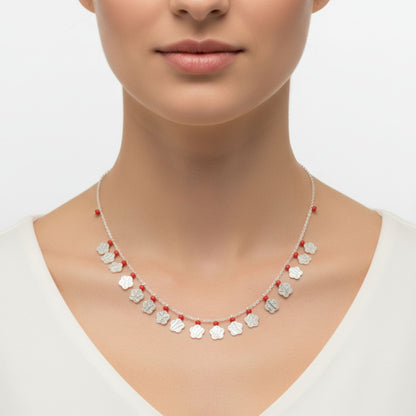 Collar Gargantilla Plata con Flores y Coral Cierre Reasa Joyeria Osnor