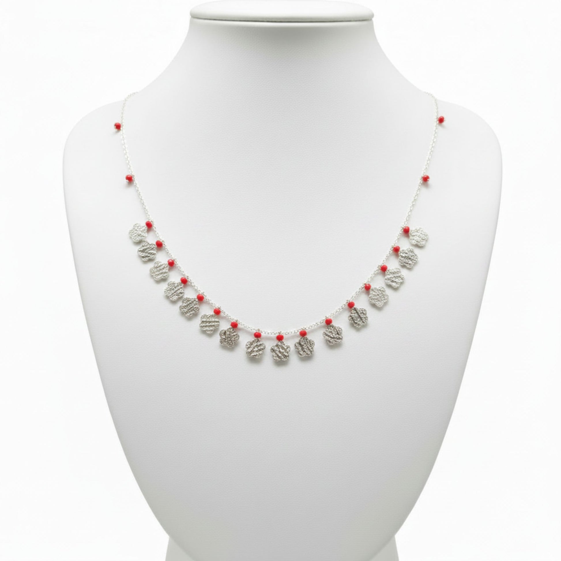 Collar Gargantilla Plata con Flores y Coral Cierre Reasa Joyeria Osnor