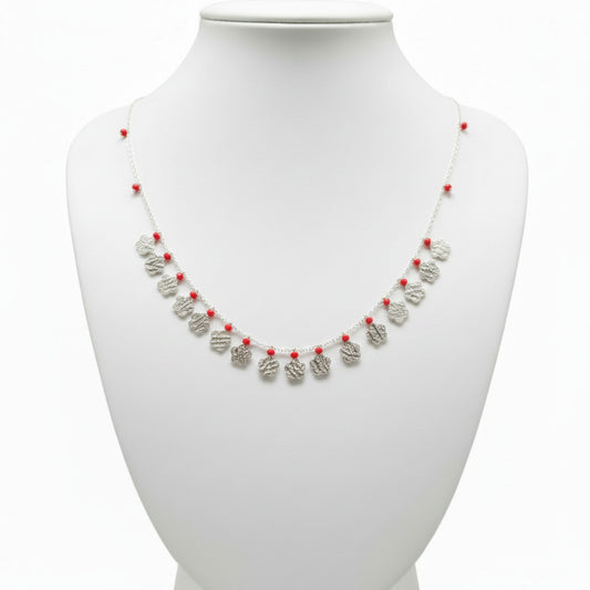 Collar Gargantilla Plata con Flores y Coral Cierre Reasa Joyeria Osnor
