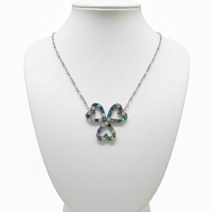 Collar Gargantilla Trébol Corazón · Plata 925 Rodio con Circonitas Multicolor. Joyeria Osnor