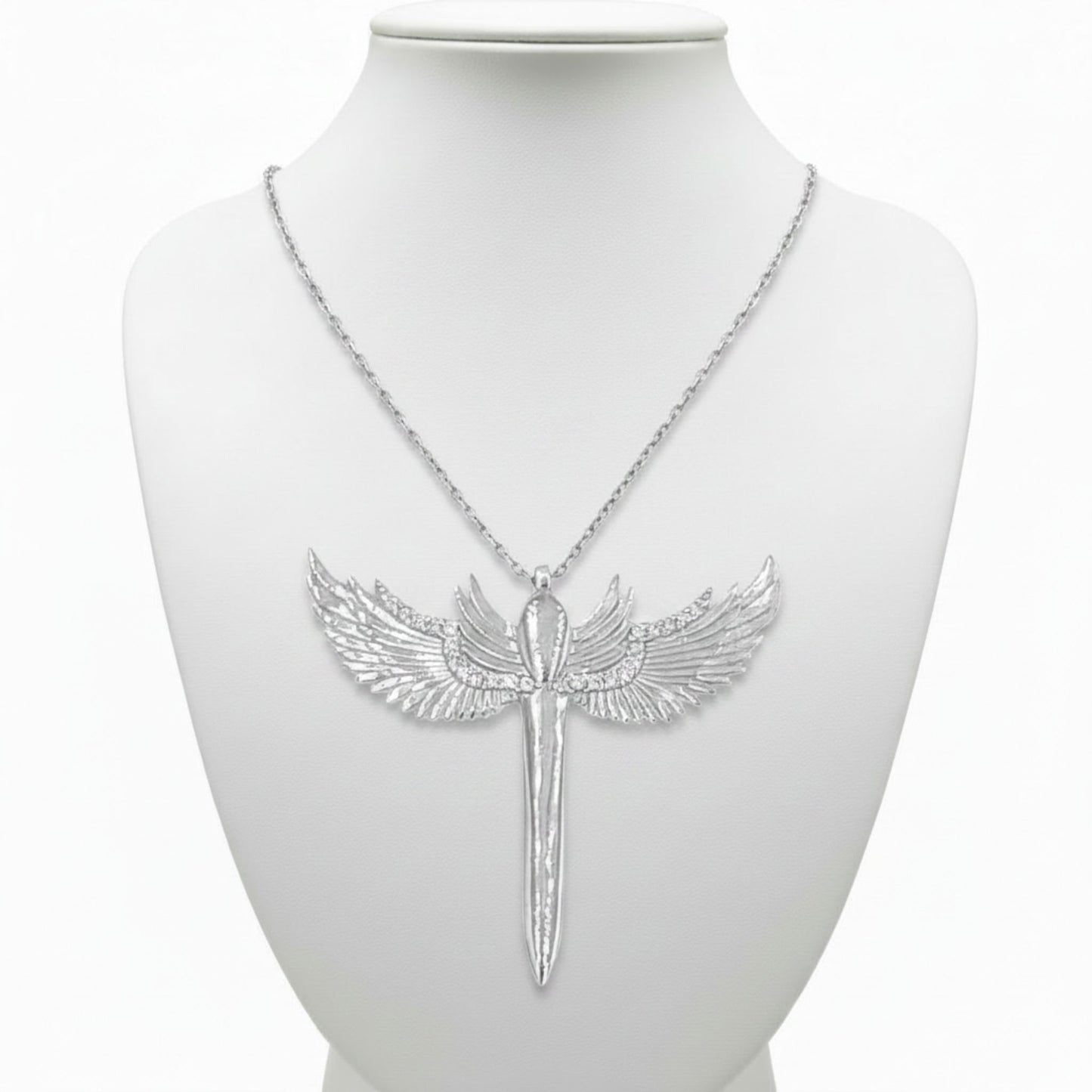 Collar Gargantilla Plata 925 Espada con Alas de Ángel y Circonitas Blancas. Joyeria Osnor