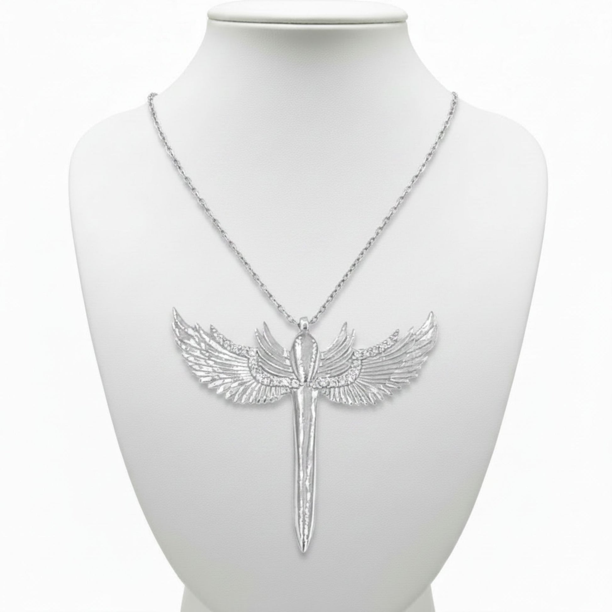 Collar Gargantilla Plata 925 Espada con Alas de Ángel y Circonitas Blancas. Joyeria Osnor