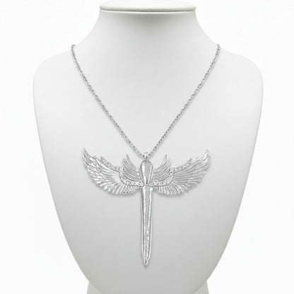 Collar Gargantilla Plata 925 Espada con Alas de Ángel y Circonitas Blancas. Joyeria Osnor