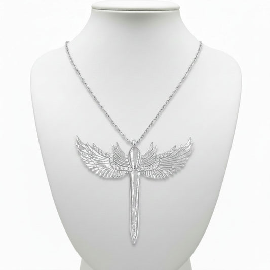 Collar Gargantilla Plata 925 Espada con Alas de Ángel y Circonitas Blancas. Joyeria Osnor