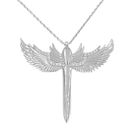 Collar Gargantilla Plata 925 Espada con Alas de Ángel y Circonitas Blancas. Joyeria Osnor