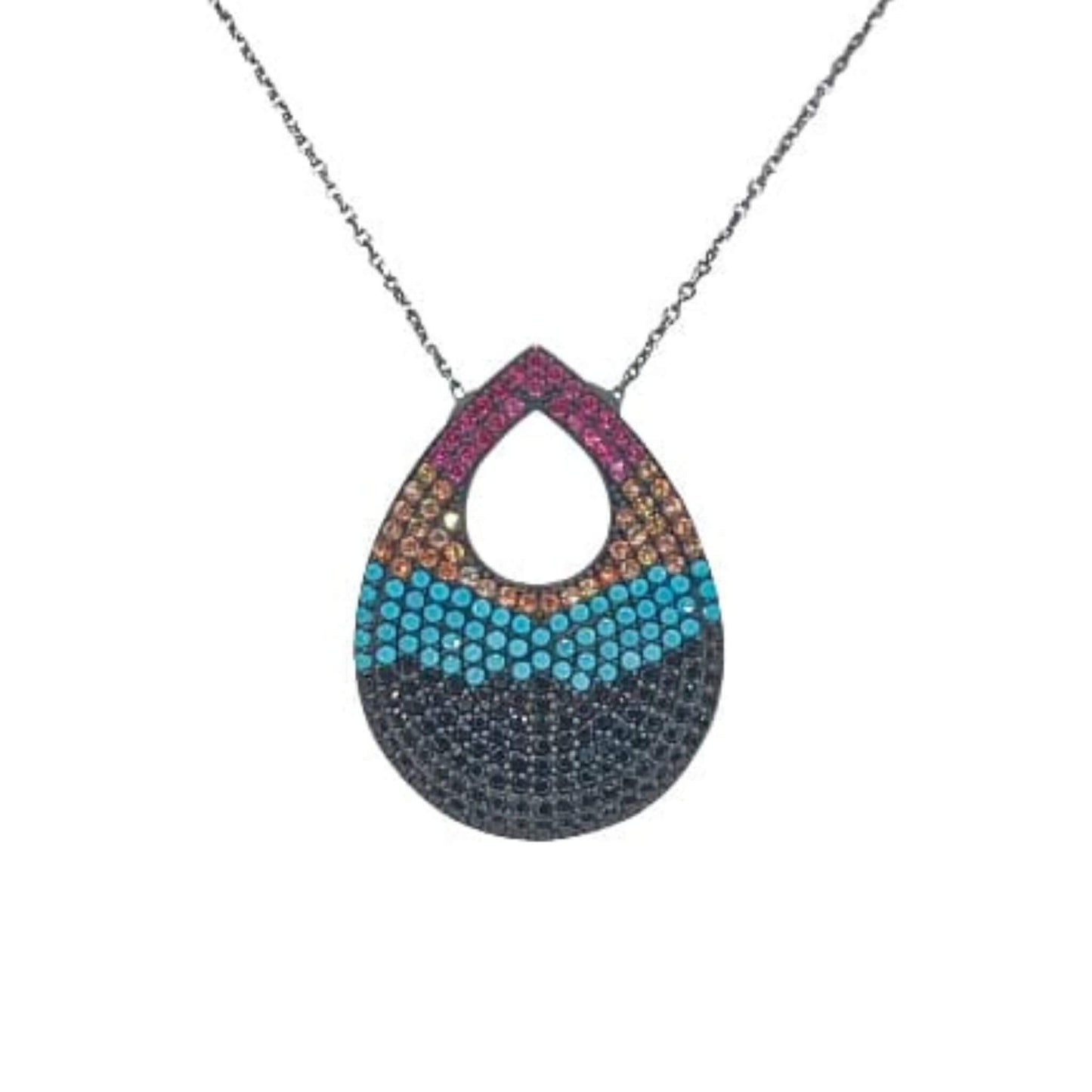 Collar Gargantilla Plata 925 Gota Multicolor Turquesa Natural y Circonitas. Joyeria Osnor