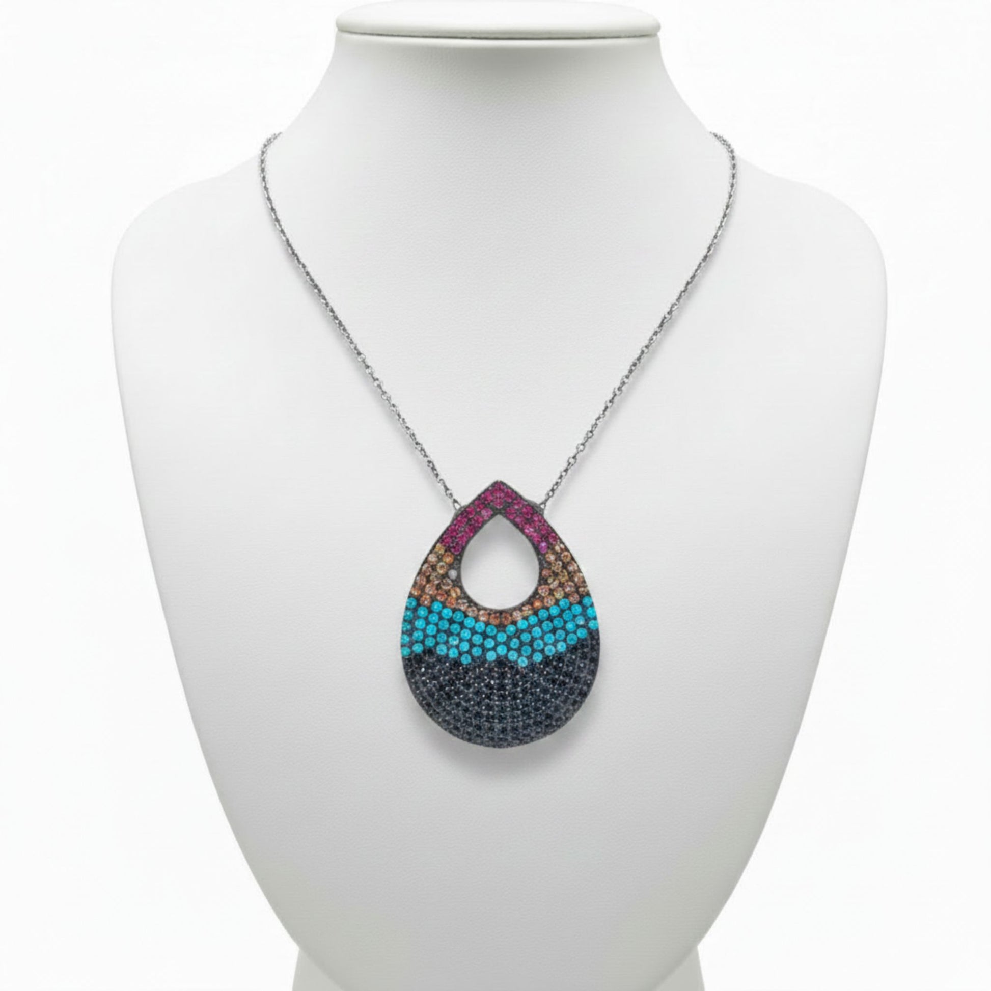 Collar Gargantilla Plata 925 Gota Multicolor Turquesa Natural y Circonitas. Joyeria Osnor