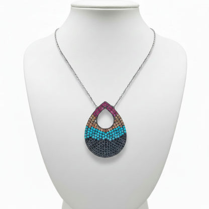 Collar Gargantilla Plata 925 Gota Multicolor Turquesa Natural y Circonitas. Joyeria Osnor