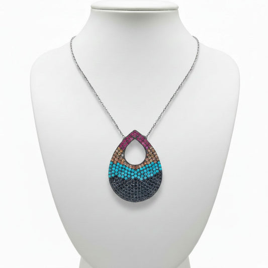 Collar Gargantilla Plata 925 Gota Multicolor Turquesa Natural y Circonitas. Joyeria Osnor