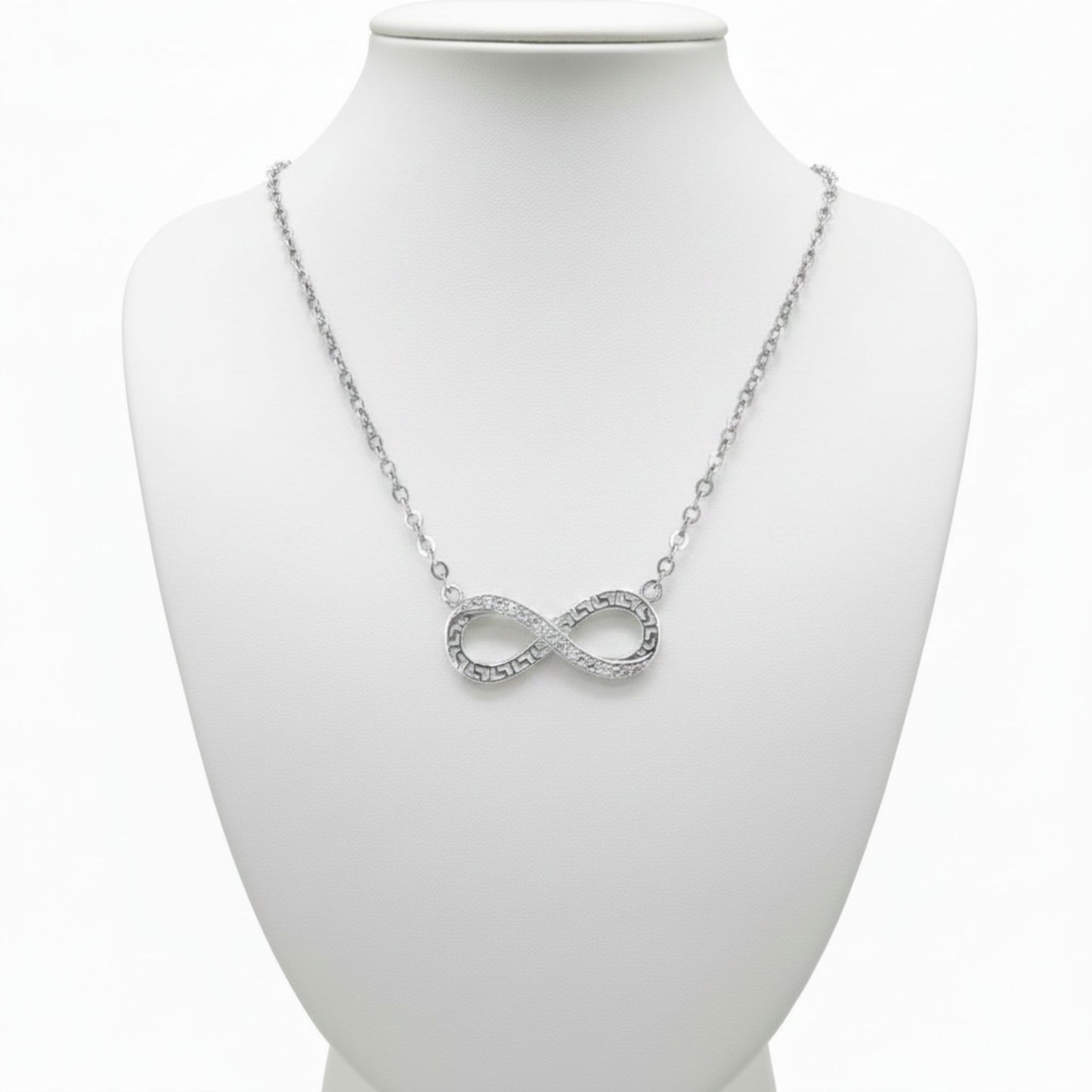 Collar Gargantilla Infinito Plata 925 Rodio · Colgante Labrado con Circonitas Blancas. Joyeria Osnor