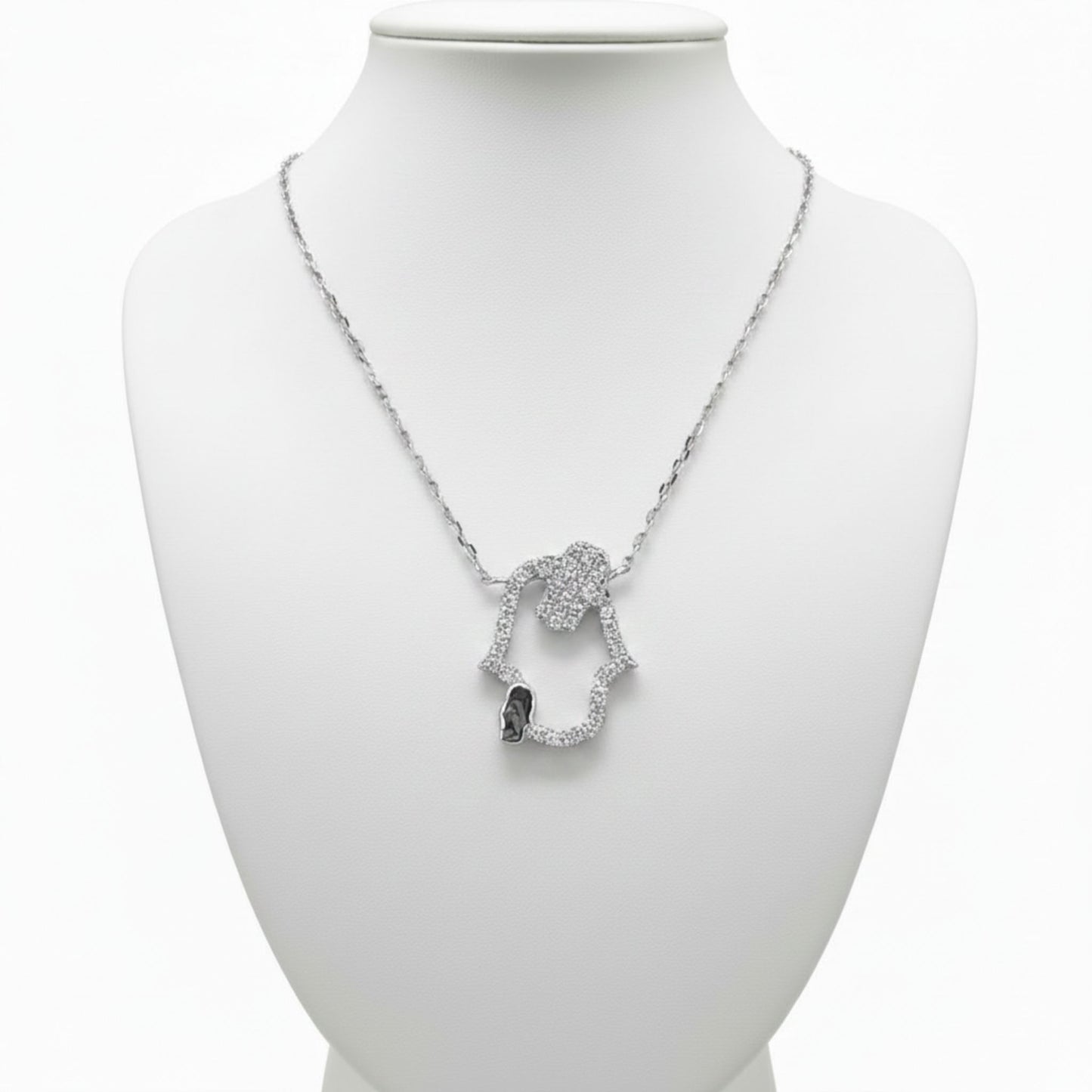 Collar Gargantilla Plata 925 Mano de Fátima Hamsa Calada con Circonitas Blancas Joyeria Osnor