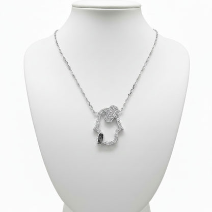 Collar Gargantilla Plata 925 Mano de Fátima Hamsa Calada con Circonitas Blancas Joyeria Osnor