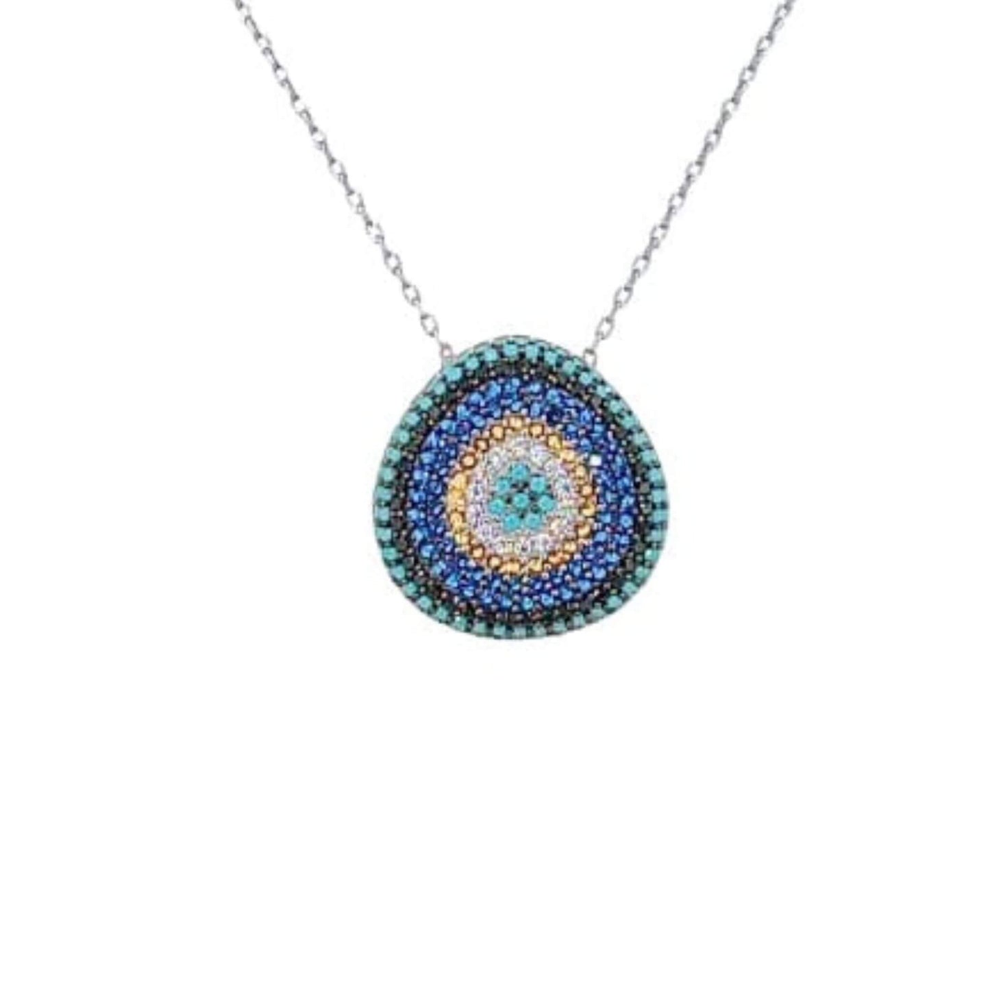 Collar Gargantilla Medallón Plata 925 Rodio · Turquesa Natural y Circonitas Multicolor. Joyeria Osnor