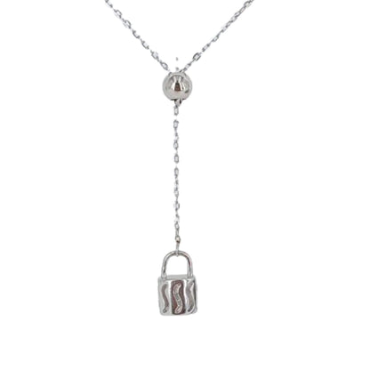 Collar Gargantilla Tipo Y Plata Rodio con Colgante Candado Texturizado. Joyeria Osnor