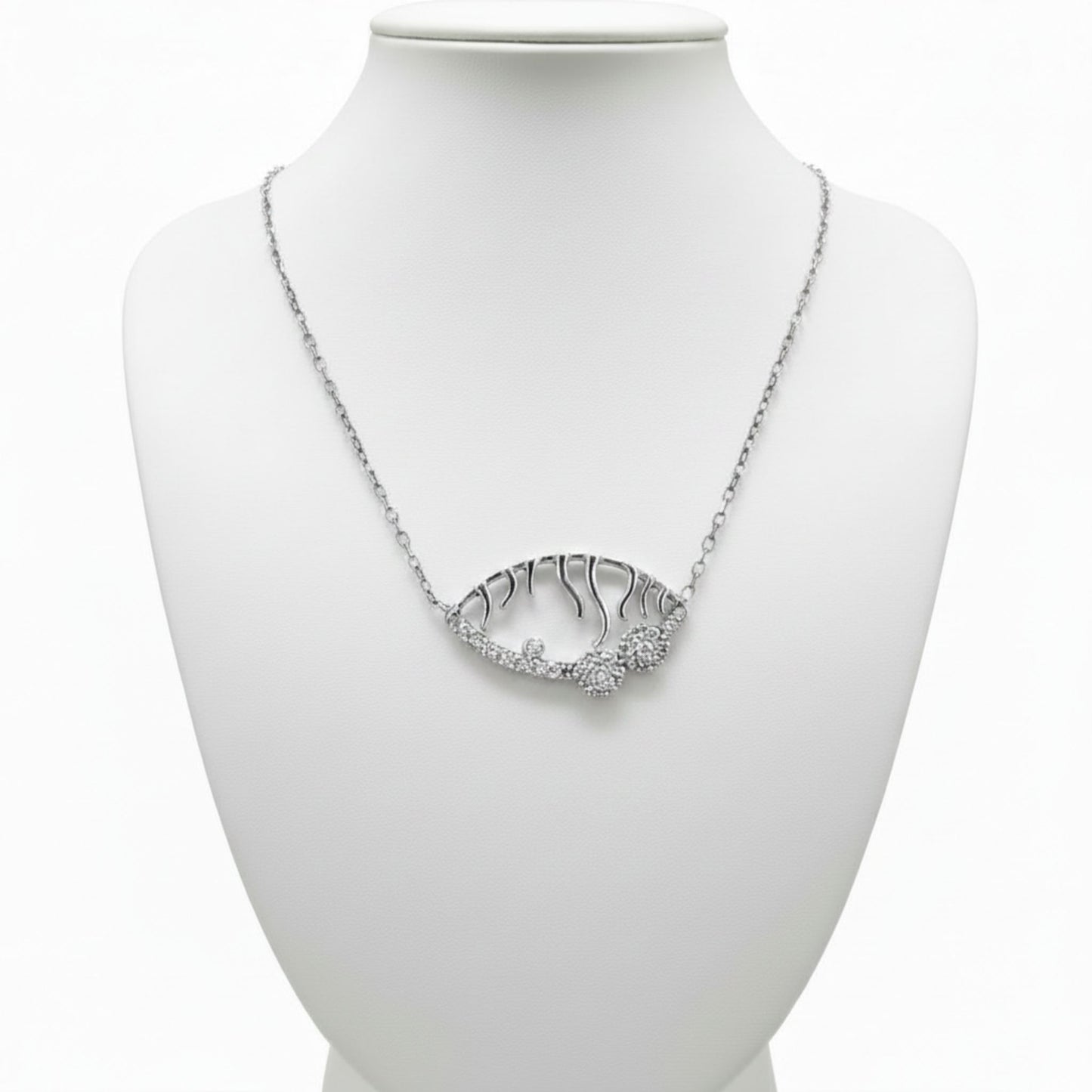 Collar Gargantilla Ojo Oval · Plata 925 Acabado Rodio con Esmalte Negro y Circonitas. Joyeria Osnor