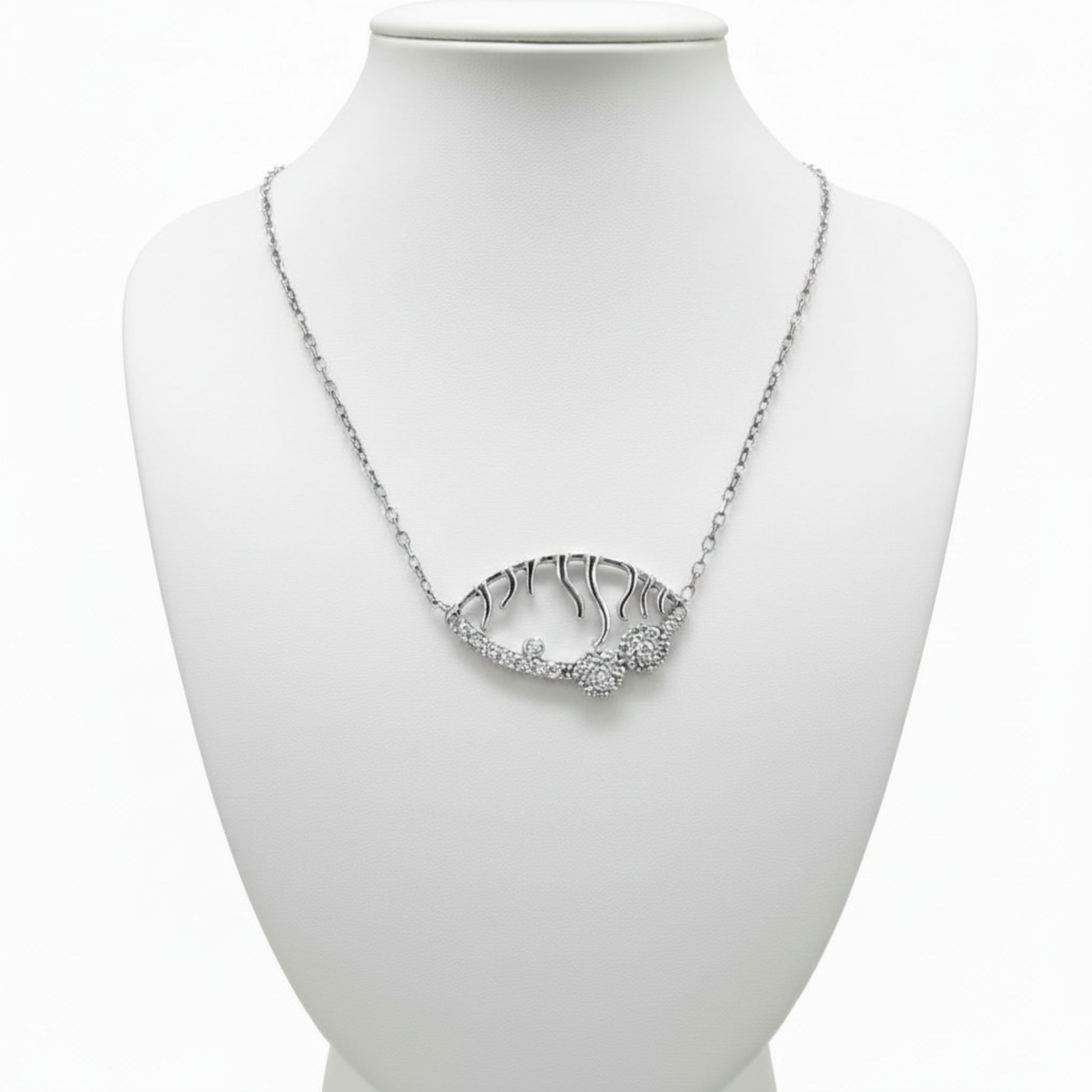 Collar Gargantilla Ojo Oval · Plata 925 Acabado Rodio con Esmalte Negro y Circonitas. Joyeria Osnor