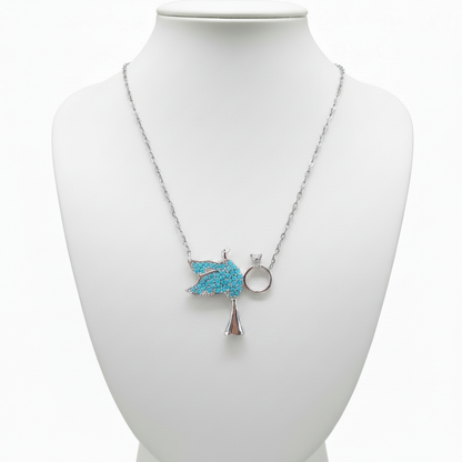 Collar Gargantilla Plata 925 Paloma con Turquesas y Solitario · Símbolo de Libertad-Joyeria Osnor