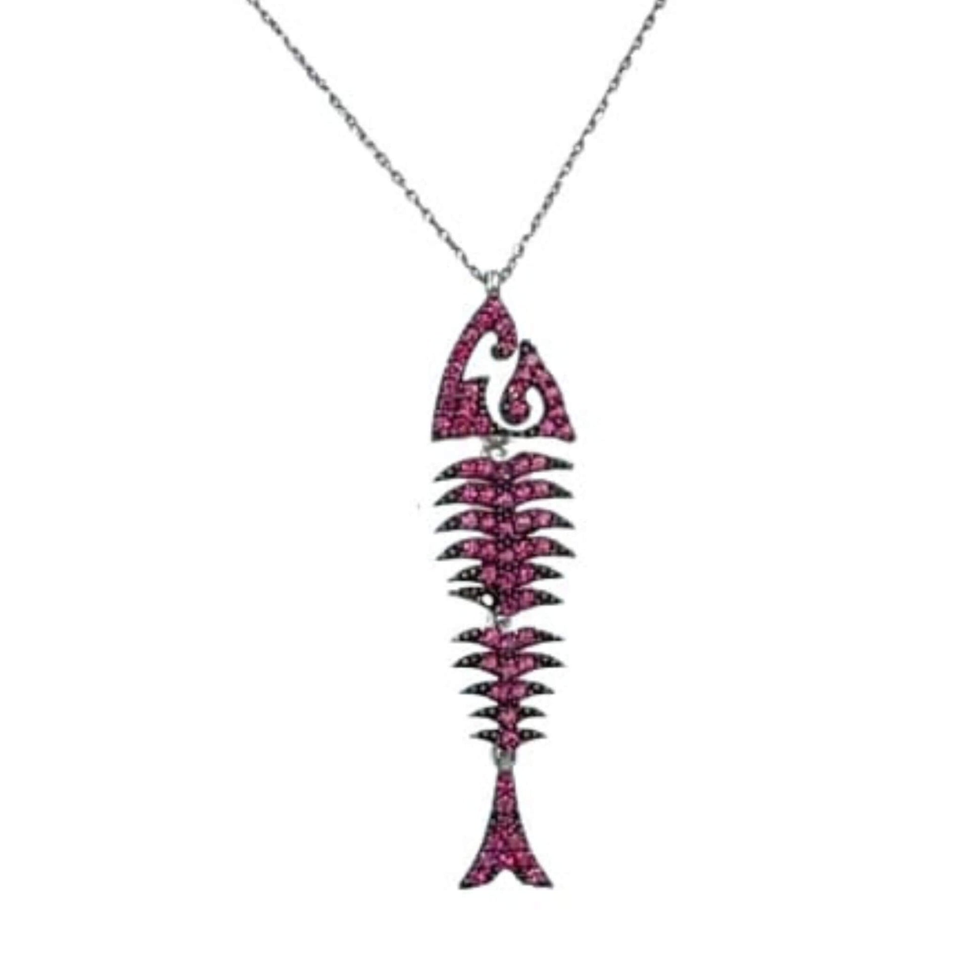 Collar Gargantilla Plata 925 Pez Articulado con Circonitas Fucsia. Joyeria Osnor