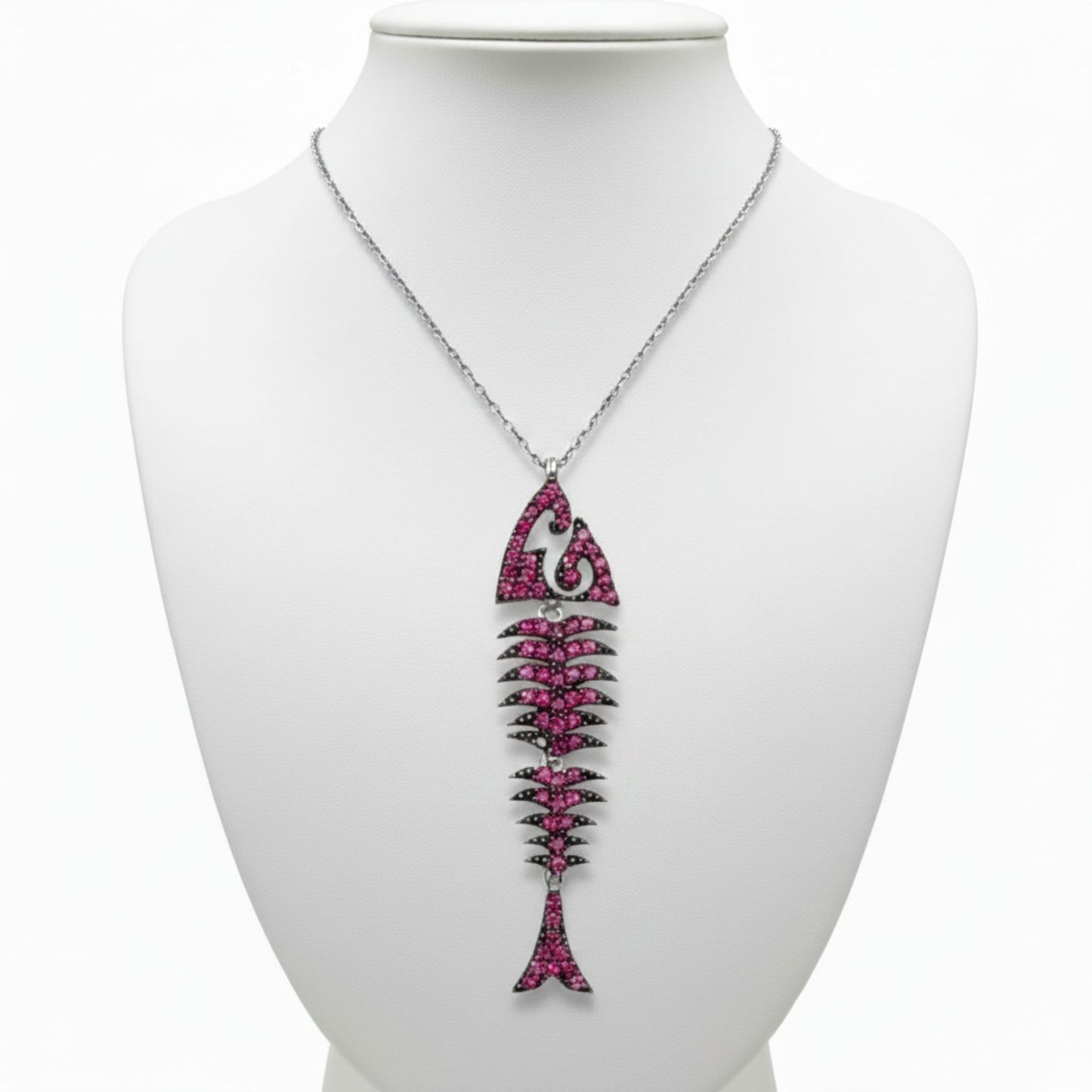 Collar Gargantilla Plata 925 Pez Articulado con Circonitas Fucsia. Joyeria Osnor