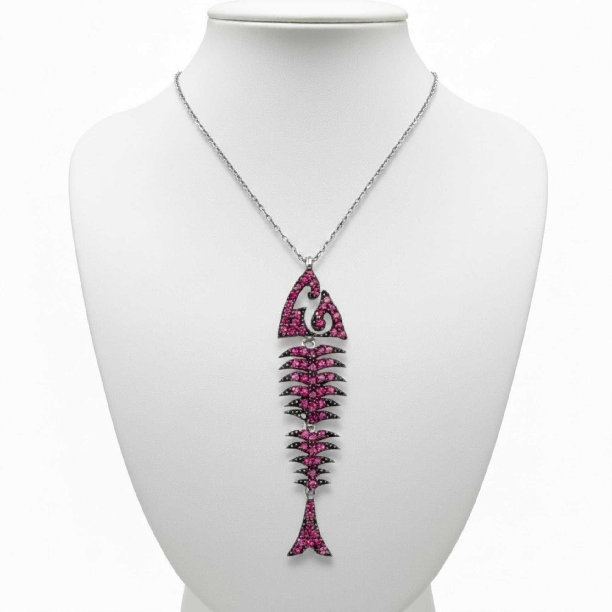 Collar Gargantilla Plata 925 Pez Articulado con Circonitas Fucsia. Joyeria Osnor